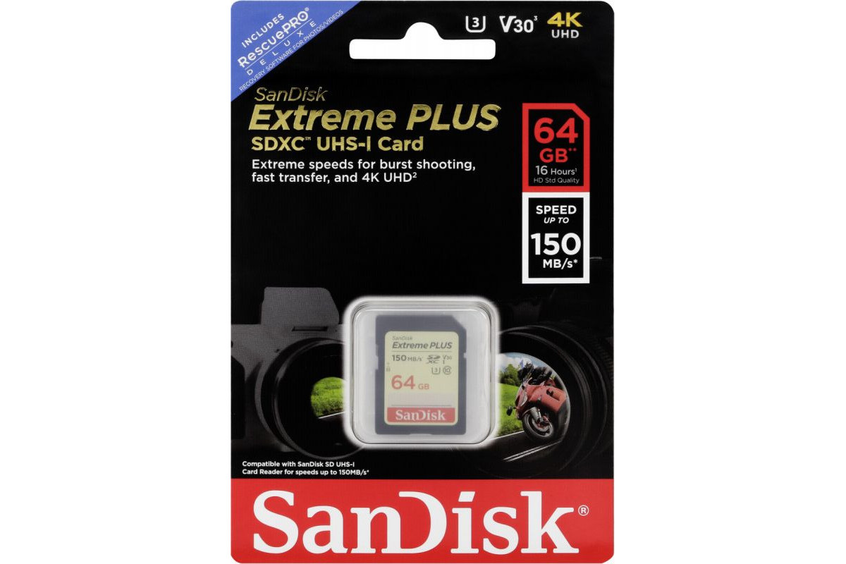 SanDisk Extreme Plus SDXC 64GB Class 10 UHS-I / U3 V30 Card (SDSDXW6
