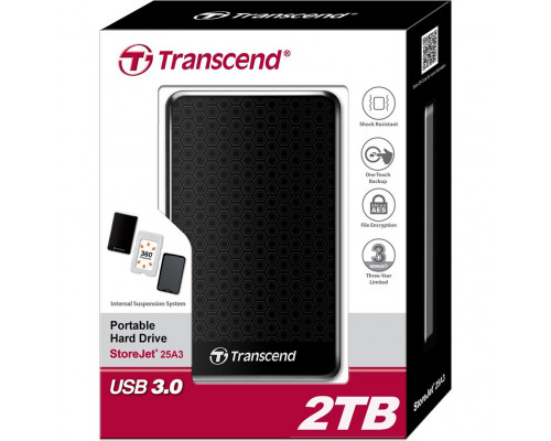 Transcend StoreJet 25A3 2TB USB 2.0/3.0 2,5,  HDD antishock / fast backup