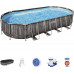 Bestway Bestway Power Steel Frame Pool Set, 732 cm x 366 cm x 122 cm, swimming pool (dark brown/blue, wood decor, with filter pump)