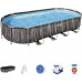 Bestway Bestway Power Steel Frame Pool Set, 732 cm x 366 cm x 122 cm, swimming pool (dark brown/blue, wood decor, with filter pump)