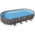 Bestway Bestway Power Steel Frame Pool Set, 732 cm x 366 cm x 122 cm, swimming pool (dark brown/blue, wood decor, with filter pump)