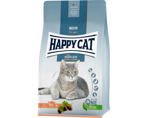 Happy Cat Indoor Atlantic Salmon, sucha karma, dla adults kotów niewychodzących, łosoś atlantycki, 300 g, worek