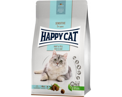 Happy Cat Sensitive Skin & Coat, sucha karma, dla adults kotów, dla zdrowej skóry i sierści, 1,3 kg, worek