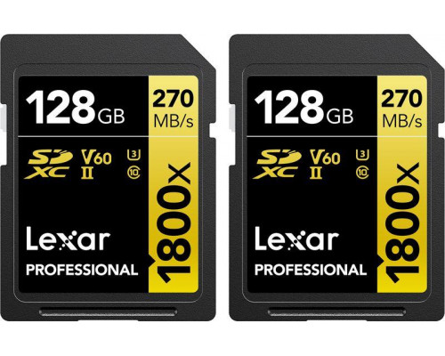 SD  Lexar Professional 1800x SDXC 128 GB + 128 GB Class 10 UHS-II/U3 V60 (LSD1800128G-B2NNG)