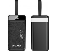 Awei AWEI PowerBank P141K 40000mAh 22.5W black/black 3xUSB/PD/Lightning wyświetlacz + lampka LED