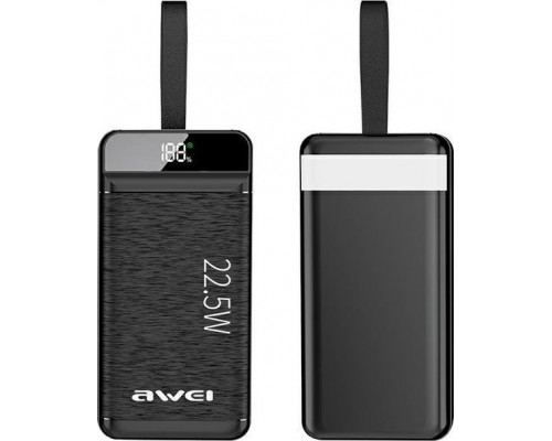 Awei AWEI PowerBank P141K 40000mAh 22.5W black/black 3xUSB/PD/Lightning wyświetlacz + lampka LED