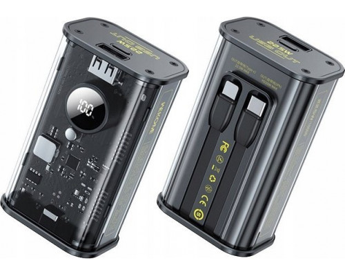 Wekome Power bank 10000 mAh Fast Charging z wbudowanym kablem USB-C & Lightning PD 20W + QC 22.5W Black