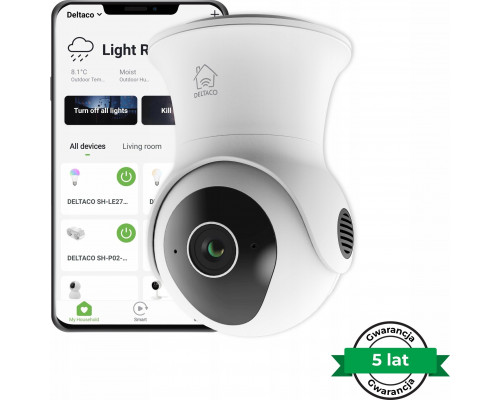 Deltaco WiFi kamera DELTACO SMART HOME su motorizuotu pakėlimu & pasukimu, lauko, IP65, 2MP, ONVIF, balta / SH-IPC08