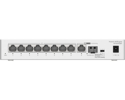 Switch Huawei HUAWEI S110-8T2ST 8x10/100/1000BASE-T ports 1xGE SFP port 1x10/100/1000BASE-T port with 7xAC power adapter fanless