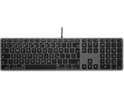 LMP Large Font USB Keyboard 110 keys wired USB keyboard with 2x USB and aluminum upper cover - UK - space gray