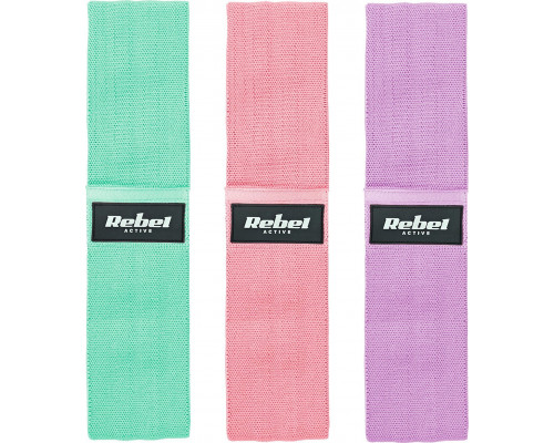 Rebel Materiāla vingrošanas gumijasijas komplekts - Mini Band M, 27-55 kg, 3 materiāla gumijasijas, REBEL ACTIVE