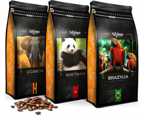 SkimaCoffee Zestaw 1kgX3 BRAZYLIA/WIETNAM/UGANDA Świeżo Palona do ekspresu