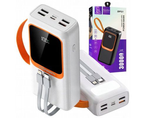 POWER BANK DENMEN BATERIA AWARYJNA 30000mAh BIAŁY DP31 USB + TYP-C
