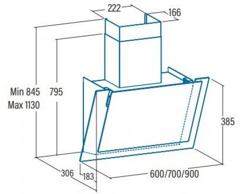 CATA Hood VALTO 600 XGBK Wall mounted, Energy efficiency class A+, Width 60 cm, 575 m3/h, Touch control, LED, Black