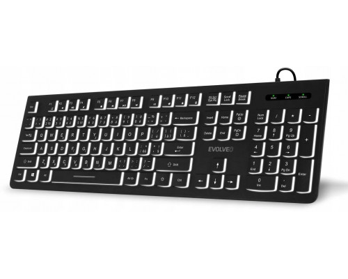 Evolveo EVOLVEO K1010 Cicha Przewodowa USB Podświetlenie CZ+SK Czarny