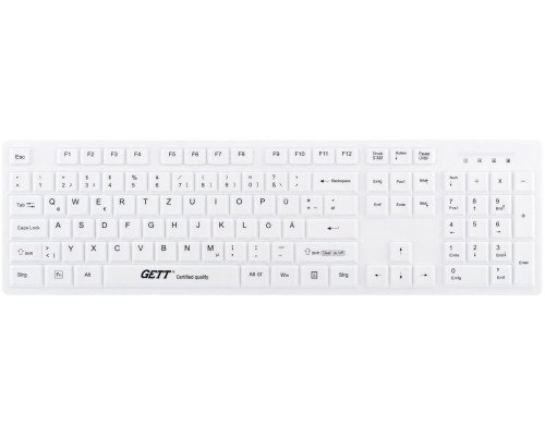 Gett GETT GCQ CleanType Easy Protect Silikonowa klawiatura z obudową z tworzywa sztucznego NUM-Block 105 Tasten IP68 USB Kolor: biały Układ: DE