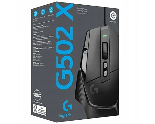 Przewodowa Logitech G502X Black Optyczna HERO 25K GAMINGOWA
