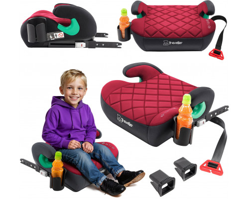 FOTELIK SAMOCHODOWY PODKŁADKA SIEDZISKO Z ISOFIX BORDOWO-SZARY PIKOWANY R129 125-150 CM