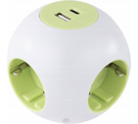 REV PowerGlobe Steckdosenwürfel 4-fach USB weiß-gr.1,4m015408112