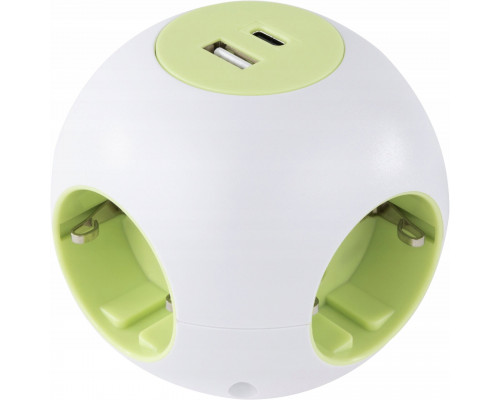 REV PowerGlobe Steckdosenwürfel 4-fach USB weiß-gr.1,4m015408112