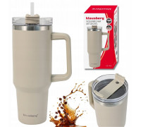 STALOWY THERMAL MUG TERMOS 1100ml Z RĄCZKĄ I SŁOMKĄ KLAUSBERG KB-7944
