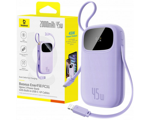 Baseus EnerFill FC31 20000mAh 45W ar displeju z kablami USB-C i Lightning - violet