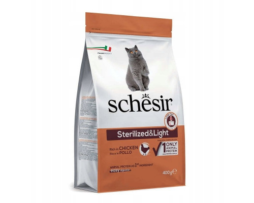 Schesir karma sucha dla kota chicken 400 g worek po sterylizacji i lekkostrawna