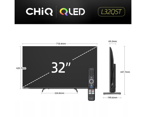 CHiQ L32QST TV 32", QLED, Full HD, Google TV, Frameless, Dolby Audio, dbx-tv, HDR 10
