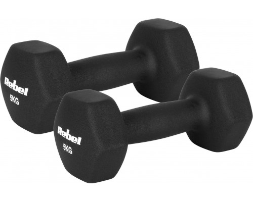 Hantelki cast iron neoprene HEX 2x5kg, REBEL ACTIVE