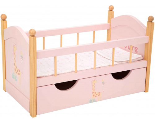Arias drewniane cot For lalek z szufladą i pościelą pink (do 45 cm)