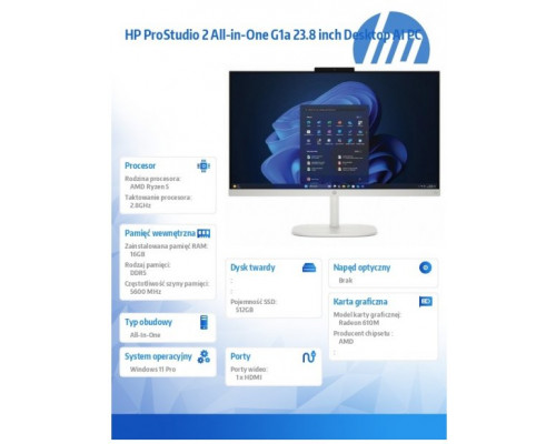 HP ProStudio 2 G2a Ryzen 5 40 16GB 512GB SSD 23.8" FHD Windows 11 Pro (D35F2ET#AKD)