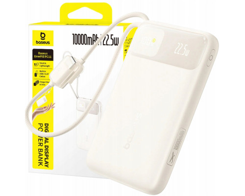 Baseus Baseus EnerFill FC11 10000mAh 22.5W  wyświetlaczem cyfrowym i dwoma wbudowanymi kablami - beżowy