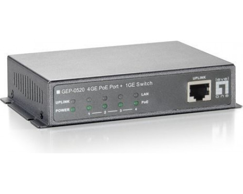 Switch LevelOne POE 5-PORT 1GB / 4 POE 61,6W/15,4W-PORT (GEP-0520)