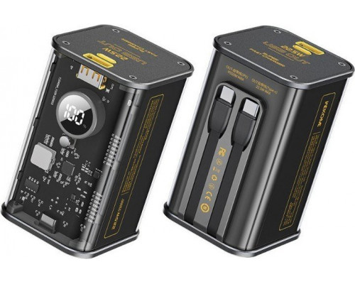 Wekome 20000 mAh Super Fast Charging z wbudowanym kablem USB-C PD 20W & Lightning + USB-A QC3.0 22.5W Black