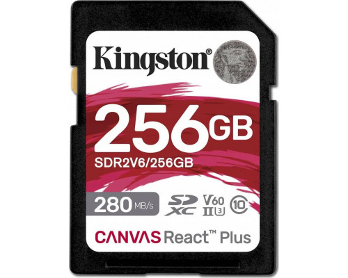 SD  Kingston Canvas React Plus SDXC 256 GB Class 10 UHS-II/U3 V60 (SDR2V6/256GB)