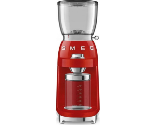 Smeg Smeg CGF11RDEU mlýnek na kávu, 150 W, nastavitelná hrubost, nerezový mlýnek, nádoba z tritanu, červený