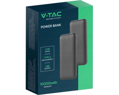 V-TAC Power Bank 10000mAh SLIM TYPE C Black VT-3527