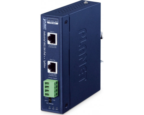 PLANET IP30 Industrial Single-Port 10Gbps 802.3bt PoE++ Splitter 24 V