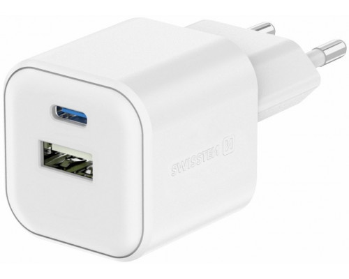 Travel Charger Gan 1X USB-C 20W PD + 1X USB-A 18W QC White