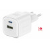 Travel Charger Gan 1X USB-C 20W PD + 1X USB-A 18W QC White