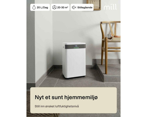 Mill Dehumidifier | MDH20 | Suitable for rooms up to 20-30 m² | Water tank capacity 4 L | White