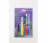 10el. Bity: PH1,2,3, SL 4,5,6mm, uchwyt bitów 120mm, wkrętaki: PH1x75mm, SL 4x72mm, nóż łamany)