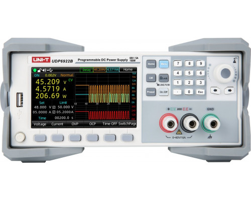 Programuojamas DC maitinimo saltinis, 1kanalas, 100W, 0-60V, 0-5A, 1mV, 0.1mA RS232, RS485, USB, LAN AC 100V - 240V, 47Hz - 63Hz, UNI-T