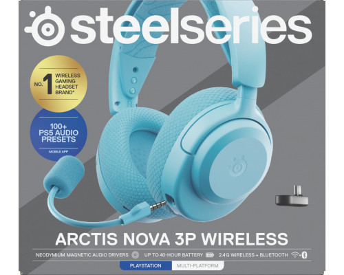 SteelSeries Gaming Headset | Arctis Nova 3PW | Bluetooth | Over-ear | Noise canceling | Wireless | Aqua