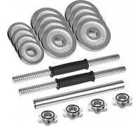Dumbbells cast iron chrome plated adjustable w walizce z gryfem, zestaw 15kg REBEL ACTIVE