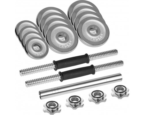 Dumbbells cast iron chrome plated adjustable w walizce z gryfem, zestaw 15kg REBEL ACTIVE