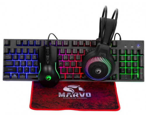 Marvo LOOT 40, zestaw klawiatura mysz dla gracza, podk�adka, klawiatura, CZ/SK, do gry, membranowa rodzaj przewodowa (USB), czarna
