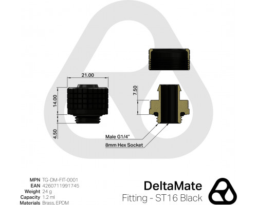 Thermal Grizzly DeltaMate Fitting - ST16, schwarz