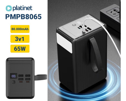 PLATINET Power Bank 80000 mAh 65W PD Flashlight USB-C (Model 46312)