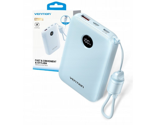 Vention 10000mAh 2 x USB-C 1x USB-A ar displeju 22.5W Blue
